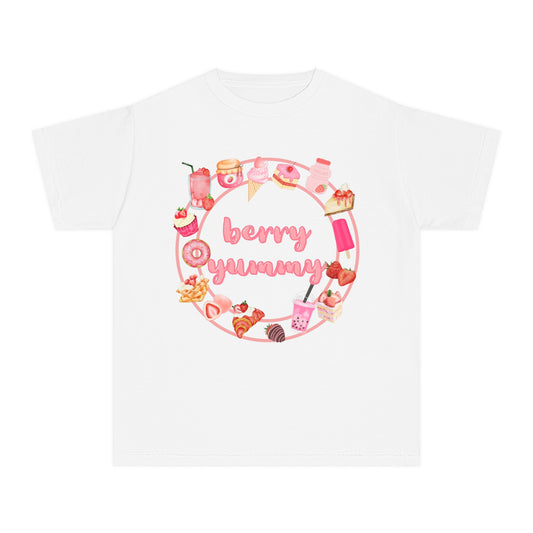 Youth Berry Yummy Tee โ Cute Strawberry Graphic T-Shirt ๐
