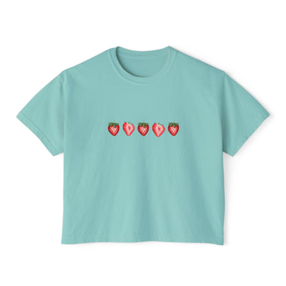 Strawberry Love Women's Boxy Tee - Cute Graphic T-Shirt 🍓