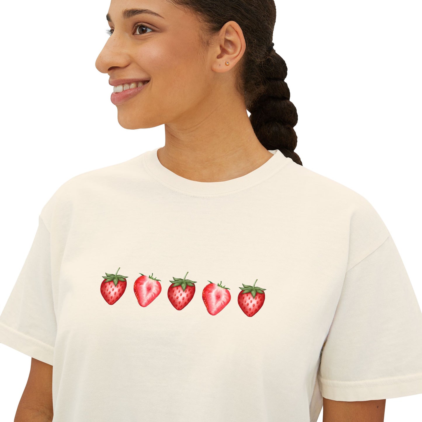 Strawberry Love Women's Boxy Tee - Cute Graphic T-Shirt 🍓