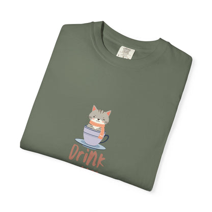 Drink Coffee With Me T-Shirt | Cute Cat in Coffee Cup Design