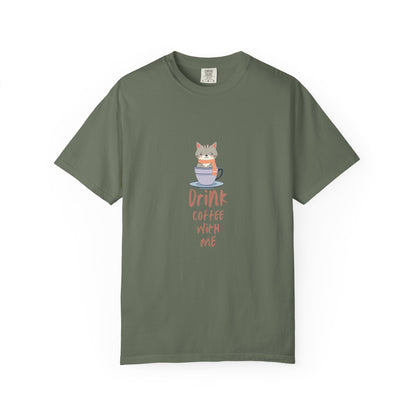 Drink Coffee With Me T-Shirt | Cute Cat in Coffee Cup Design