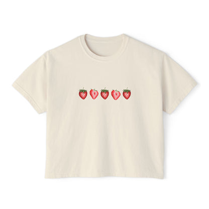 Strawberry Love Women's Boxy Tee - Cute Graphic T-Shirt 🍓