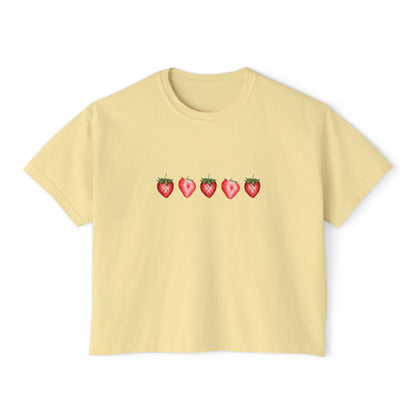 Strawberry Love Women's Boxy Tee - Cute Graphic T-Shirt 🍓