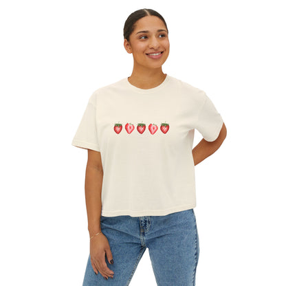 Strawberry Love Women's Boxy Tee - Cute Graphic T-Shirt 🍓