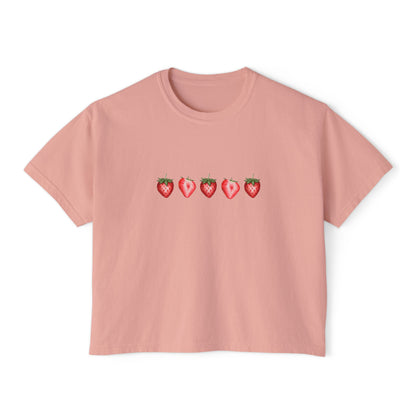 Strawberry Love Women's Boxy Tee - Cute Graphic T-Shirt 🍓