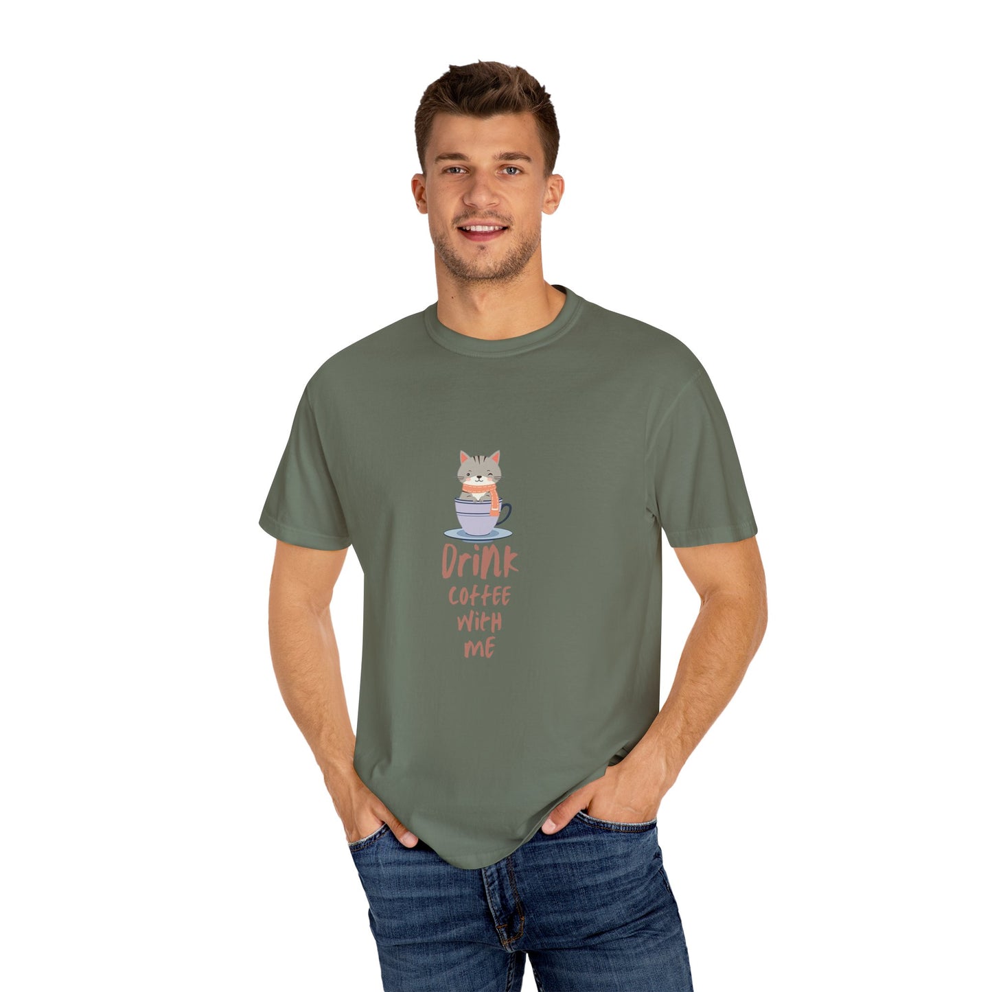 Drink Coffee With Me T-Shirt | Cute Cat in Coffee Cup Design